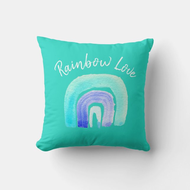 Blue Rainbow love watercolor Cushion (Front)