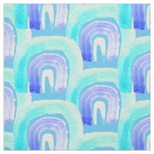 Blue Rainbow love watercolor Fabric