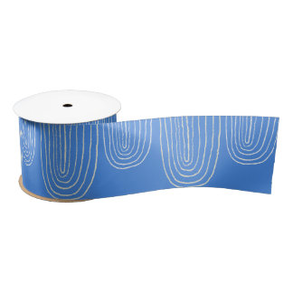 Blue Rainbow Mid Century Hanukkah Satin Ribbon