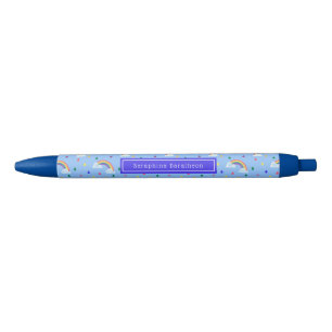 Blue Rainbow Rain Clouds Personalised Name Black Ink Pen