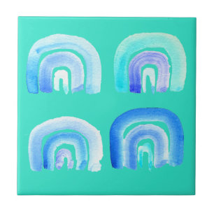 Blue rainbow retro turquoise ceramic tile