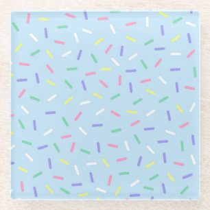 Blue rainbow sprinkles confetti fun colourful  glass coaster