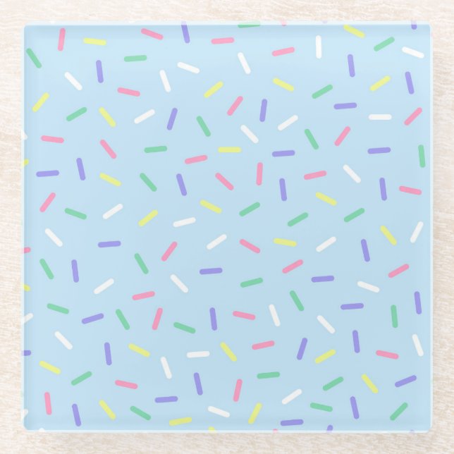 Blue rainbow sprinkles confetti fun colourful  glass coaster (Front)