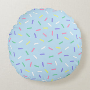 Blue rainbow sprinkles confetti fun colourful  round cushion