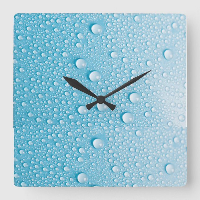 BLUE RAINDROP WET PATTERN SQUARE WALL CLOCK (Front)