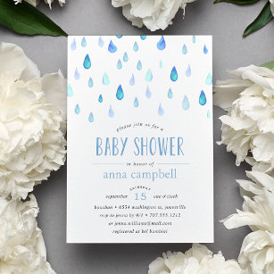 Blue Raindrops   Baby Shower Invitation