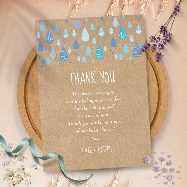Blue Raindrops Rustic Baby Shower Thank You Poem  (Creator Uploaded)
