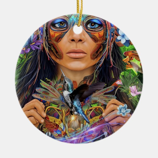 Blue Rainforest Woman Ceramic Ornament (Front)