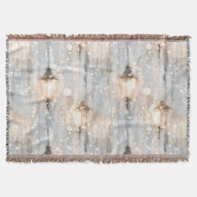 Blue Rainy Day Lantern Throw Blanket (Front)