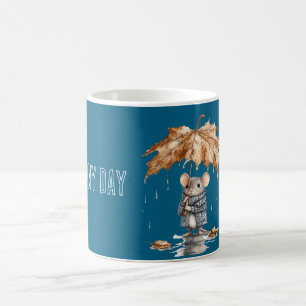 Blue Rainy Day Mouse Leaf Umbrella Coffee Mug