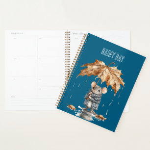 Blue Rainy Day Mouse Leaf Umbrella Planner