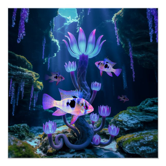 Blue Ram Cichlids Fantasy Surreal Aquarium Fish Poster (Front)