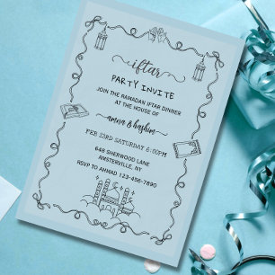 blue Ramadan Bow doodle ramadan iftar invitation