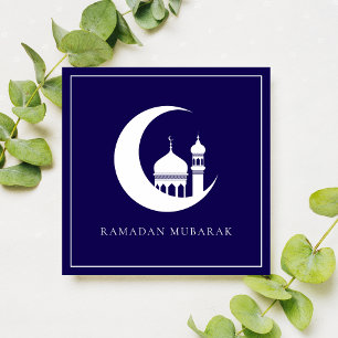Blue Ramadan Mubarak Crescent Moon Mosque  Holiday Card