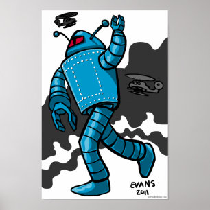 Blue Rampaging Robot Poster