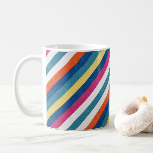 Blue Raspberry Orange Yellow White Stripes Pattern Coffee Mug
