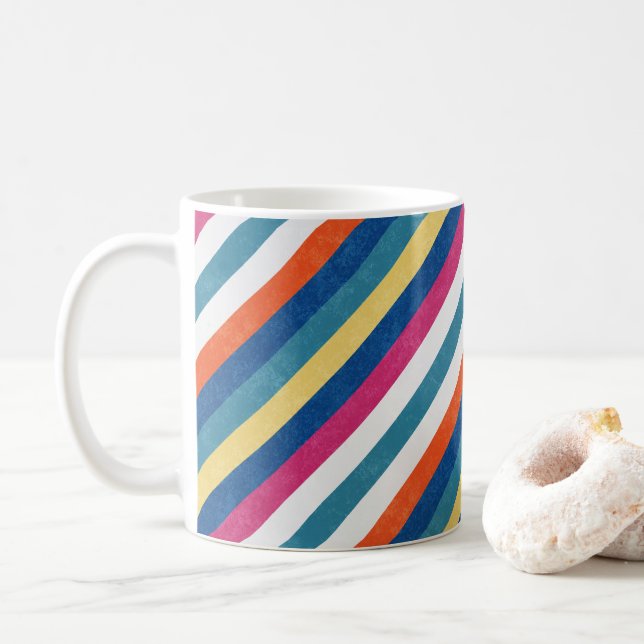 Blue Raspberry Orange Yellow White Stripes Pattern Coffee Mug (With Donut)