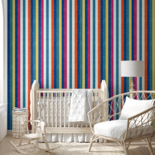 Blue Raspberry Orange Yellow White Stripes Pattern Wallpaper