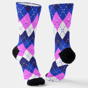 Blue Raspberry, Pink and White Argyle Socks