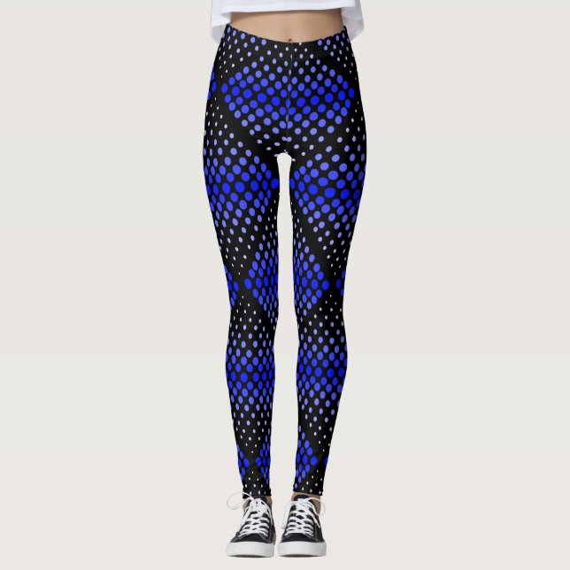 Blue Raster Pattern 01 Black BG Leggings (Front)