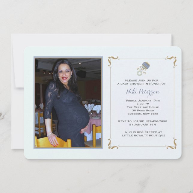 Blue Rattle Photo Baby Shower Invitation (Front)