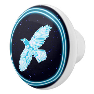 Blue Raven On Stars Ceramic Knob