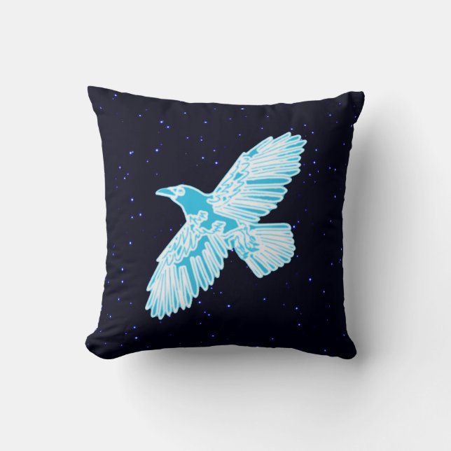Blue Raven On Stars Cushion (Front)
