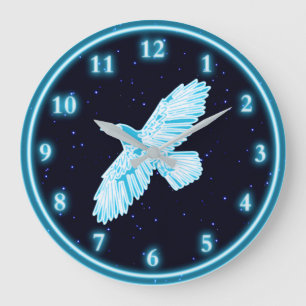 Blue Raven On Stars Large Clock
