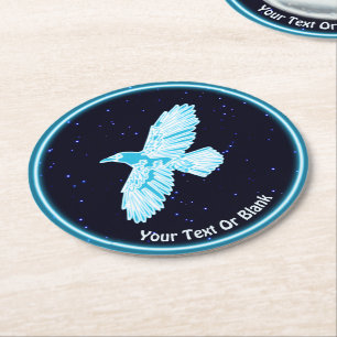 Blue Raven On Stars Round Paper Coaster
