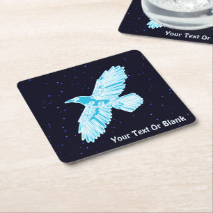 Blue Raven On Stars Square Paper Coaster