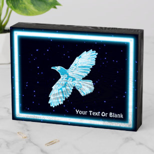 Blue Raven On Stars Wooden Box Sign