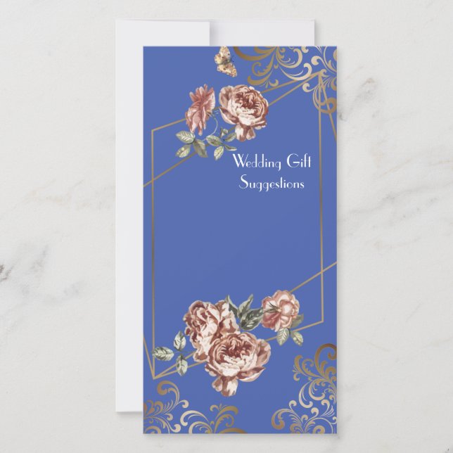 Blue Ray of Floral Wedding Gift Suggestion Card (Front)