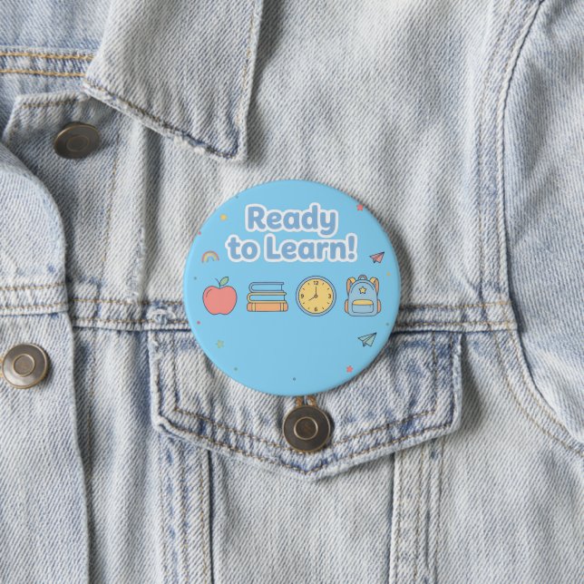 Blue Ready to Learn  Cute Back‑to‑School   7.5 Cm Round Badge (In Situ)