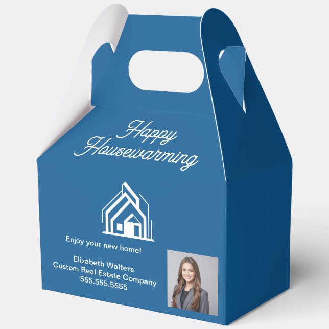 Blue Real Estate Company Agent Photo Customized Favour Box (Front)