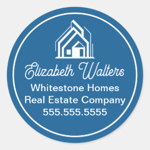 Blue Real Estate Company Chic Customized Realtor Classic Round Sticker