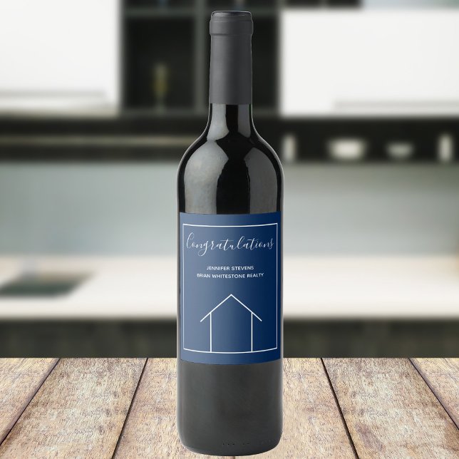 Blue Real Estate Company Custom House Marketing Wine Label (Creator Uploaded)