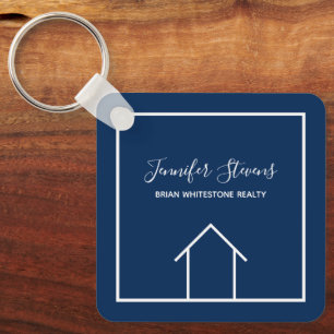 Blue Real Estate Company Custom Realtor Square Key Ring