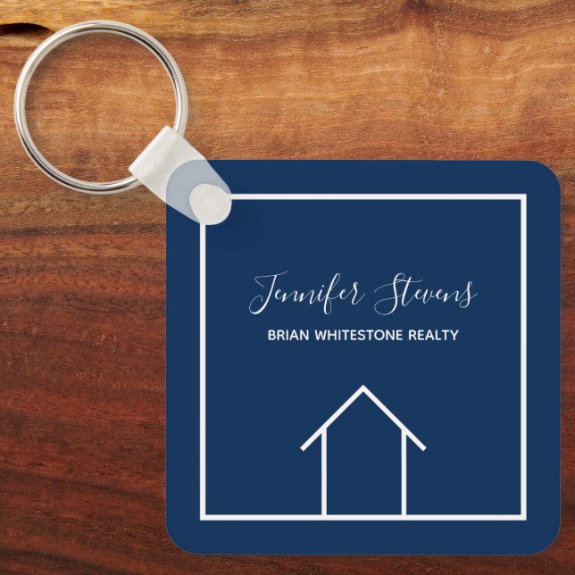 Blue Real Estate Company Custom Realtor Square Key Ring (Front)