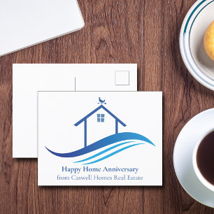 Blue Real Estate Company Happy Home Anniversary Postcard