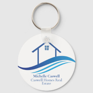 Blue Real Estate Company Home Modern Logo Custom Key Ring