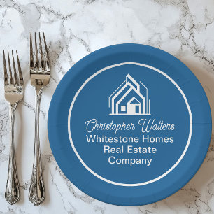 Blue Real Estate Company Personalised Realtor Paper Plate