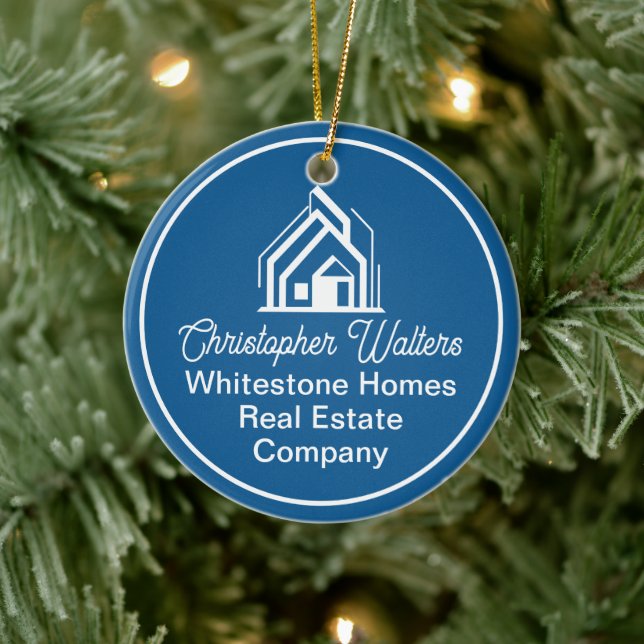Blue Real Estate Company Personalized Realtor Ceramic Ornament (Tree)