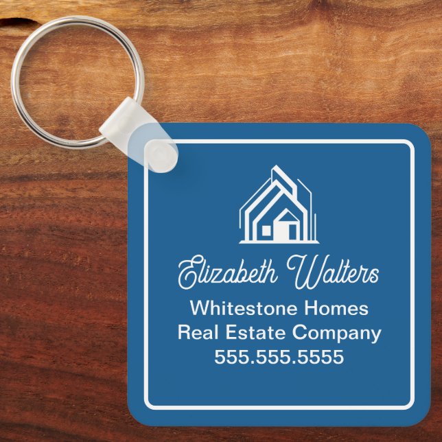Blue Real Estate Company Personalized Realtor Key Ring (Front)