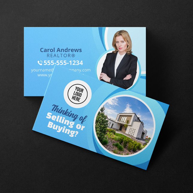 Blue Real Estate Market Report Realtor & Broker Business Card (Creator Uploaded)