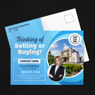 Blue Real Estate Market Report Realtor & Broker Postcard