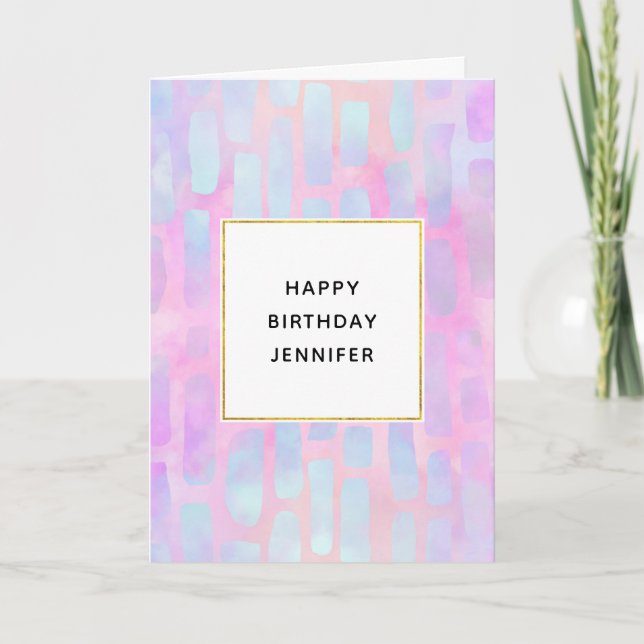 Blue Rectangle Shapes on Pink Background Birthday Card (Front)