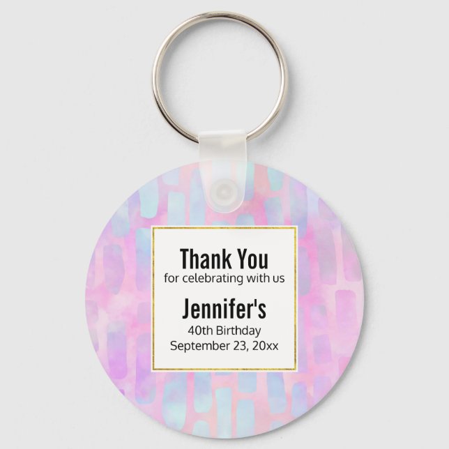 Blue Rectangle Shapes on Pink Background Favour Key Ring (Front)