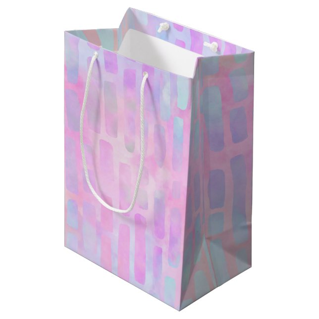 Blue Rectangle Shapes on Pink Background Medium Gift Bag (Front Angled)