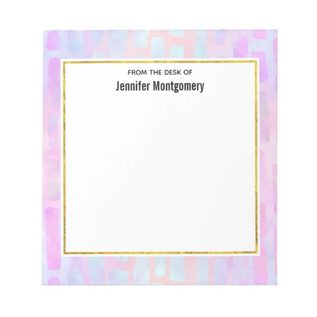 Blue Rectangle Shapes on Pink Background Notepad (Front)