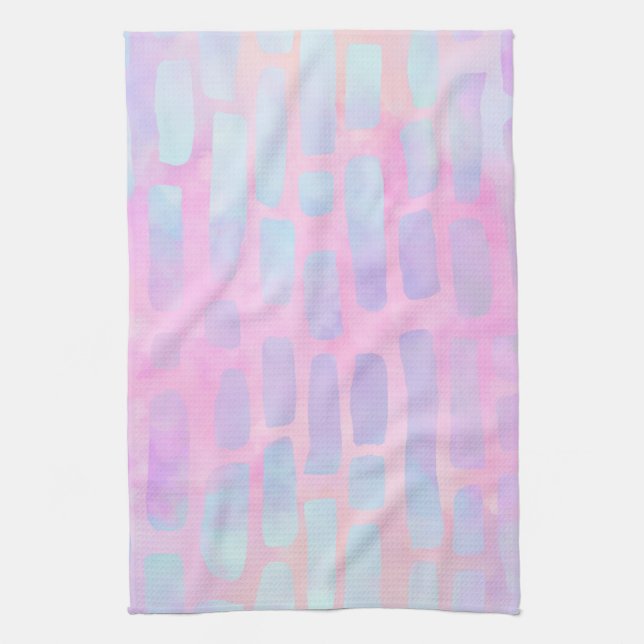Blue Rectangle Shapes on Pink Background  Tea Towel (Vertical)